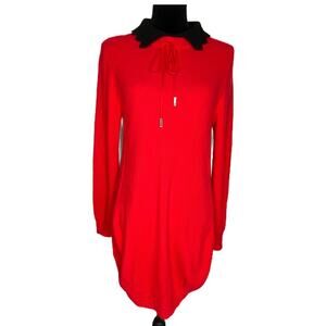 Paluopo Small Red Sweater Dress with black Peter Pan Collar bow at neck